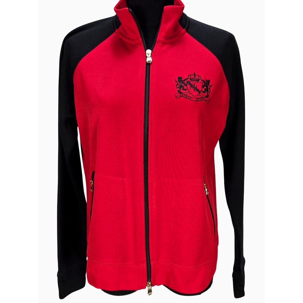 Women's Lauren Ralph Lauren Medium Red Black Crest‎ Zip Up Track Jacket